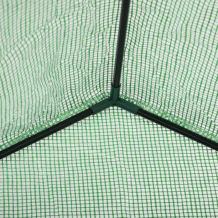 Furnicato Gewächshaus - Außenmaß inkl. Dachüberstand (B x T): 141 x 191 cm, Material Seitenwand: Stahl, 14 mm, silber - Transparente grüne Gitter-Gewächshausabdeckung mit schwarzem Gestell und dunkelgrünem Verbinder.