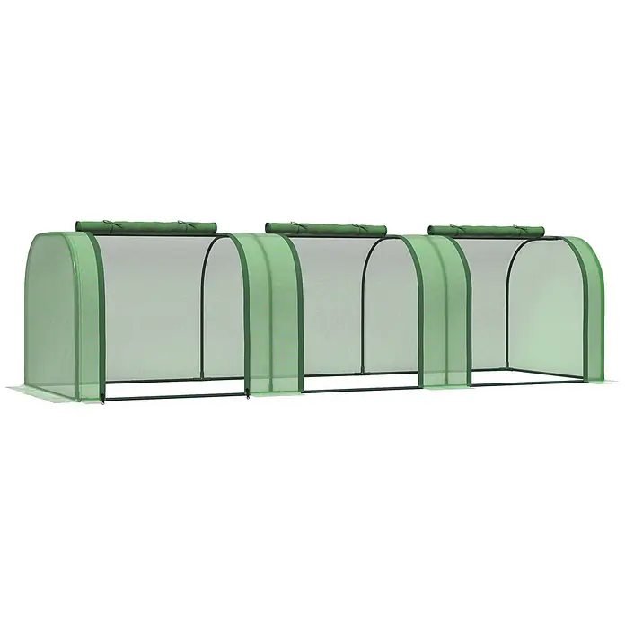 Furnicato Gewächshaus - 100 x 295 cm, Material Seitenwand: Stahl, 14 mm, Grün - Langes, grünes Netz-Tunnelgewächshaus mit aufrollbaren Abschnitten für den Gartenschutz.