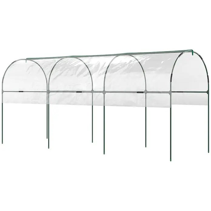 Furnicato Gewächshaus - Außenmaß inkl. Dachüberstand (B x T): 120 x 400 cm, Material Seitenwand: Edelstahl, 14 mm, silber - Grüner, gewölbter Minitunnel-Gewächshaus mit transparenter Abdeckung, gestützt von grünen Pfosten.