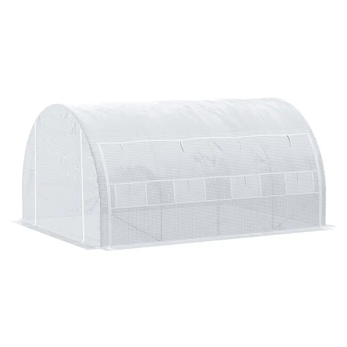 Furnicato Gewächshaus - 300 x 397 cm, Material Seitenwand: Stahl, 14 mm, Grau - Weißes, halbtransparentes Gewächshaus mit Bogenform und rechteckigen Lüftungsklappen.