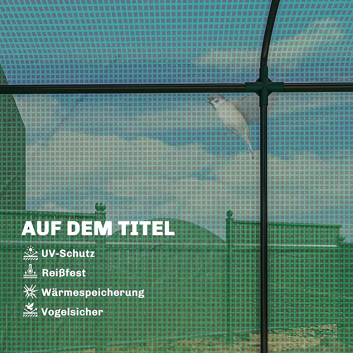 Outsunny Gewächshaus - 200 x 75 cm, Material Seitenwand: Kunststoff, 0,3 mm, Dunkelgrün - Gewächshaus mit lichtdurchlässiger Gitterabdeckung und schwarzem Rahmen; UV-Schutz, reißfest, wärmespeichernd, vogelsicher.
