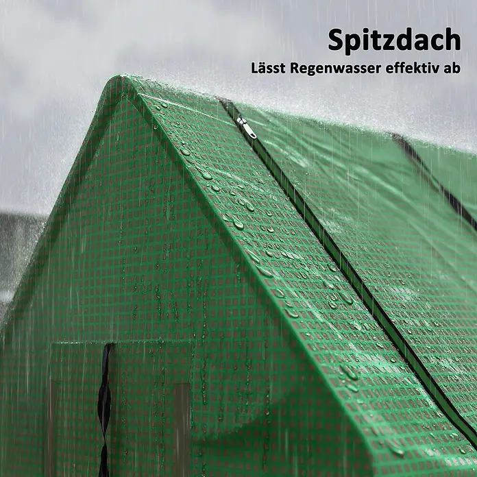 Outsunny Gewächshaus - 240 x 90 cm, Material Seitenwand: Kunststoff, 0,3 mm, Grün - Grüne Gewächshausabdeckung mit Spitzdach, die Regenwasser effektiv ableitet.