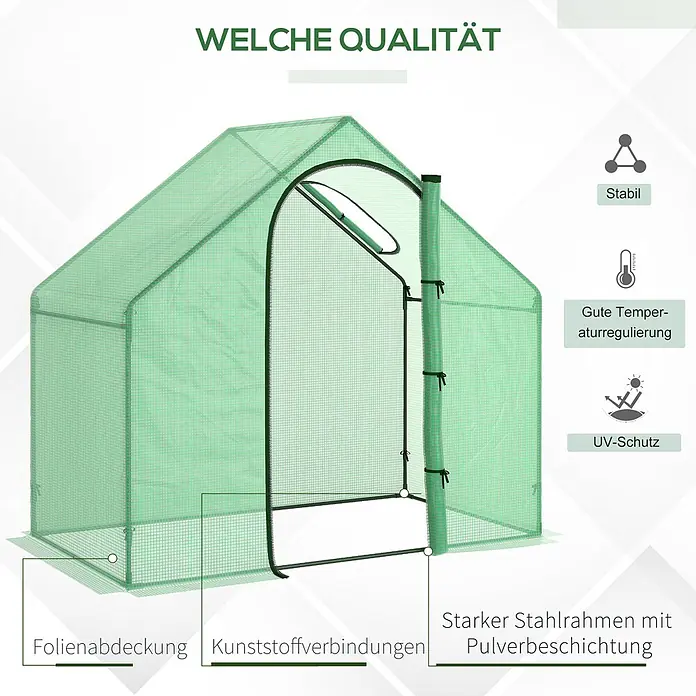 Outsunny Gewächshaus - 180 x 100 cm, Material Seitenwand: Kunststoff, 0,3 mm, Grün - Grünes Gewächshaus mit Folienabdeckung, stabilem, pulverbeschichtetem Stahlrahmen und Kunststoffverbindungen. Bietet UV-Schutz und Temperaturregulierung.