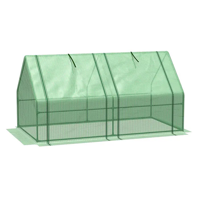 Furnicato Gewächshaus - 90 x 180 cm, Material Seitenwand: Stahl, 14 mm, Grün - Grünes, transparentes Gewächshaus mit Satteldach und sichtbarem Rahmen für den Pflanzenschutz.