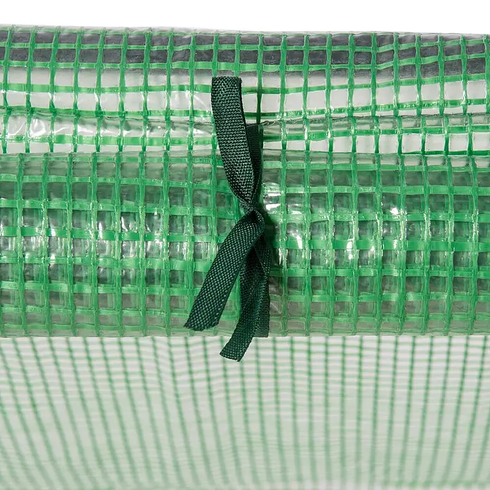 Furnicato Gewächshaus - 90 x 180 cm, Material Seitenwand: Stahl, 14 mm, Grün - Aufgerollte grüne, verstärkte Gewächshausfolie mit dunklem Band gesichert.