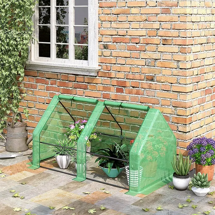 Furnicato Gewächshaus - 90 x 180 cm, Material Seitenwand: Stahl, 14 mm, Grün - Grünes tragbares Gewächshaus mit aufrollbaren Reißverschlussklappen, ideal zum Schutz von Topfpflanzen im Freien.