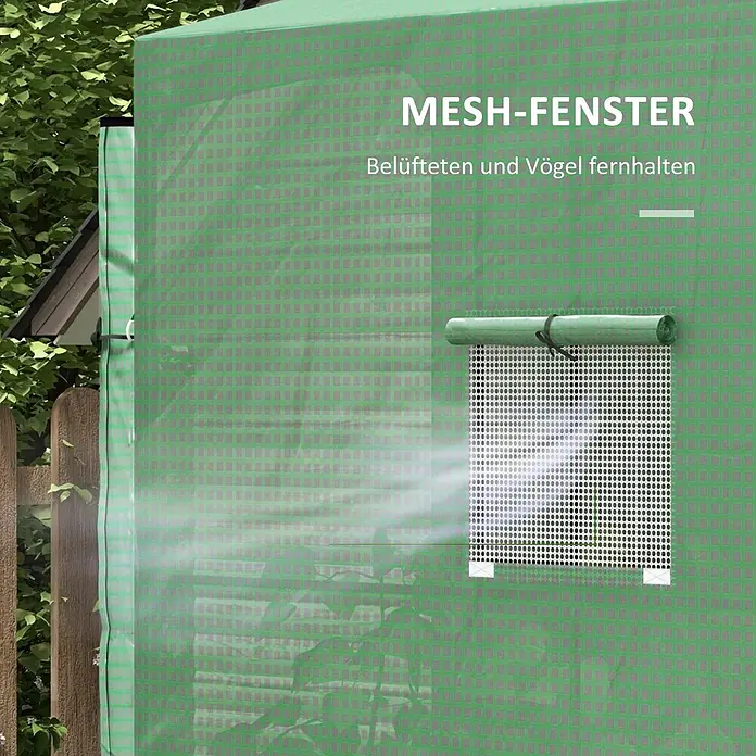 Furnicato Gewächshaus Stahl PE - 80 x 200 cm, Material Seitenwand: Kunststoff, 14 mm, Grün - Grüne Gaze-Gewächshausabdeckung mit aufrollbarem Netzfenster zur Belüftung.