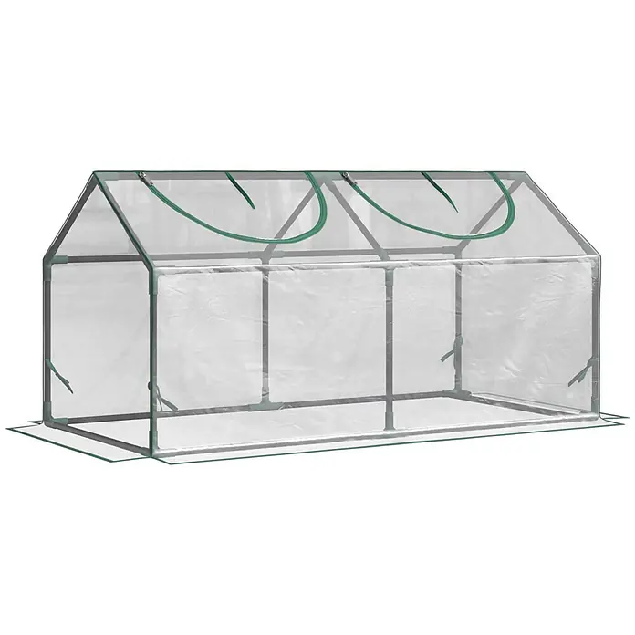 Furnicato Gewächshaus - 60 x 120 cm, Material Seitenwand: Stahl, 14 mm, silber - Tragbares Gewächshaus mit transparenter Abdeckung, grauem Rahmen und grünen Stoffdetails.