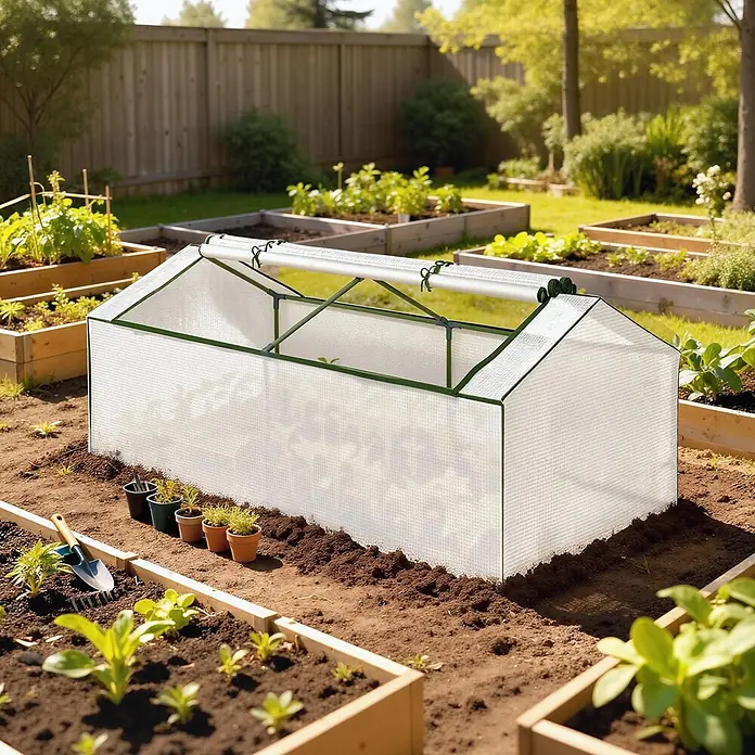 Outsunny Gewächshaus - Außenmaß inkl. Dachüberstand (B x T): 180 x 90 cm, Material Seitenwand: Kunststoff, 0,3 mm, Grün - Weißes, lichtdurchlässiges Mini-Gewächshaus mit grünem Rahmen im Garten, schützt kleine Pflanzen. Mit aufrollbaren Frontplatten.