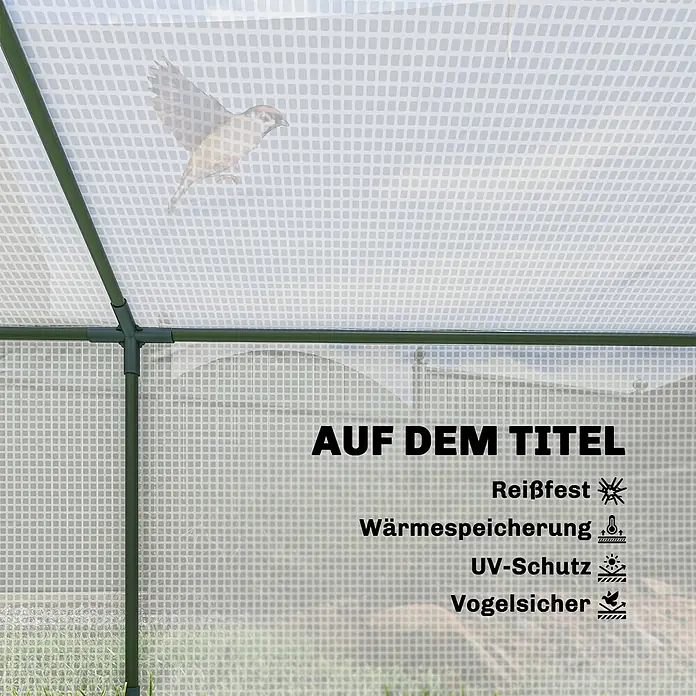 Outsunny Gewächshaus - Außenmaß inkl. Dachüberstand (B x T): 180 x 90 cm, Material Seitenwand: Kunststoff, 0,3 mm, Grün - Gewächshausstruktur mit grünem Rahmen und durchsichtiger, gitterverstärkter Abdeckung, reißfest, wärmespeichernd, UV-schützend und vogelsicher.