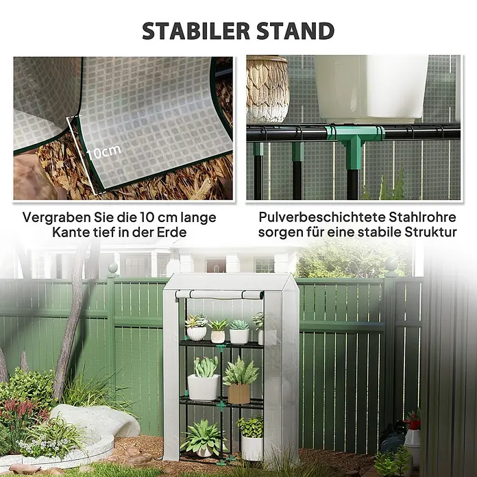 Outsunny Gewächshaus - 100 x 40 cm, Material Seitenwand: Kunststoff, 0,3 mm, Dunkelgrau - Kleines, tragbares Gewächshaus mit transparenter Abdeckung und schwarzem, pulverbeschichtetem Stahlrahmen für stabile Struktur und Erdbefestigung.