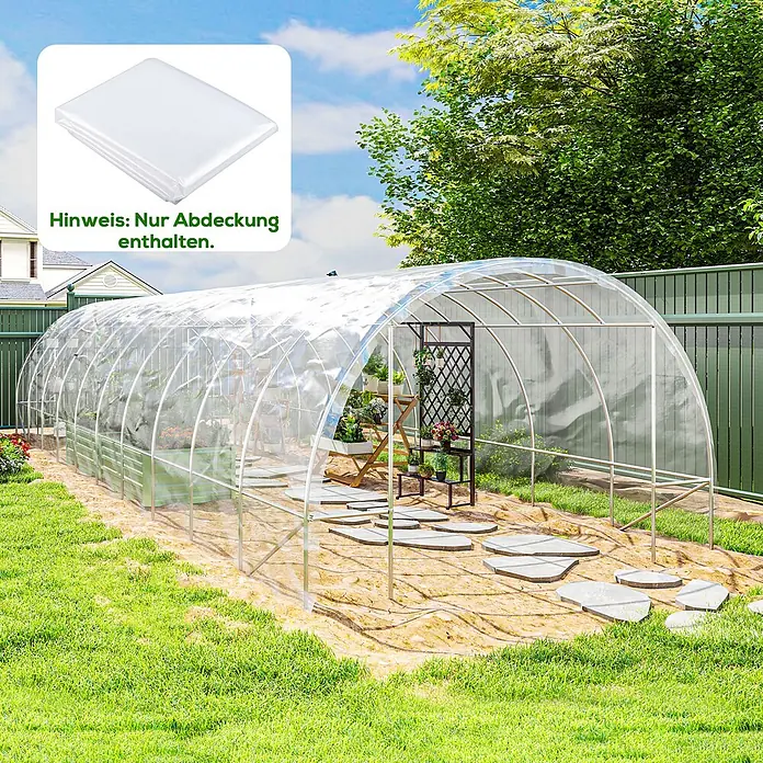Furnicato Gewächshausfolie PE transparent 6 x 10 m UV-Schutz -  - Durchsichtige Kunststoffabdeckung auf einem großen Tunnelgewächshaus im Garten. Dieses Produkt enthält nur die transparente Abdeckung.