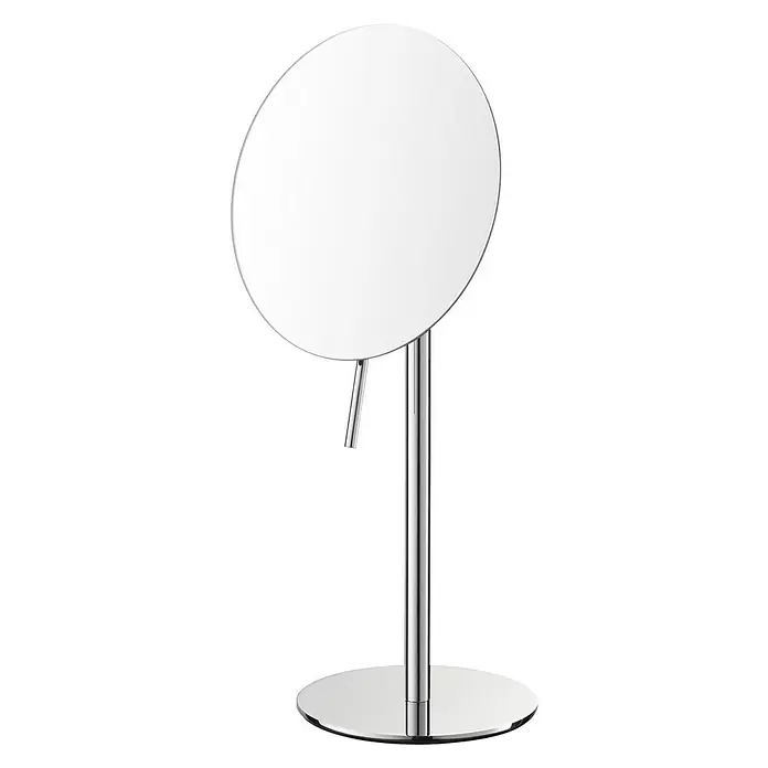 Zack Kosmetikspiegel Avio - Durchmesser: 16,5 cm, Rund, Silber, Vergrößerung 1: 100 %, Vergrößerung 2: 500 % - Ein freistehender Kosmetikspiegel mit rundem Spiegelglas und einem schlanken, verchromten Ständer. Ideal für Badezimmer und Ankleidezimmer.