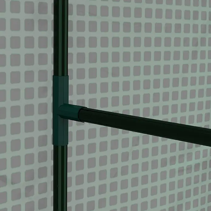 Outsunny Gewächshaus - Außenmaß inkl. Dachüberstand (B x T): 100 x 80 cm, Material Seitenwand: Kunststoff, 0,3 mm, Grün - Dunkelgrüne Rohrpfosten, verbunden durch ein T-Stück, bilden einen Teil eines Rahmens.