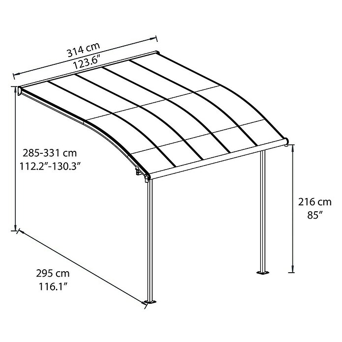 Palram Terrassenüberdachung Joya (Tiefe: 3 m, B x H: 3,05 x 2,16 m, Anthrazitgrau)