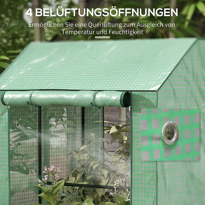 Outsunny Gewächshaus - Außenmaß inkl. Dachüberstand (B x T): 100 x 80 cm, Material Seitenwand: Kunststoff, 0,3 mm, Grün - Grünes Gewächshaus mit 4 Belüftungsöffnungen zur Temperatur- und Feuchtigkeitsregulierung.