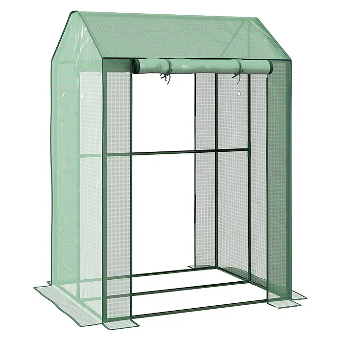 Furnicato Gewächshaus - Außenmaß inkl. Dachüberstand (B x T): 80 x 100 cm, Material Seitenwand: Stahl, 14 mm, grün - Grünes begehbares Gewächshaus mit durchscheinender Gitterabdeckung und Rolltür.