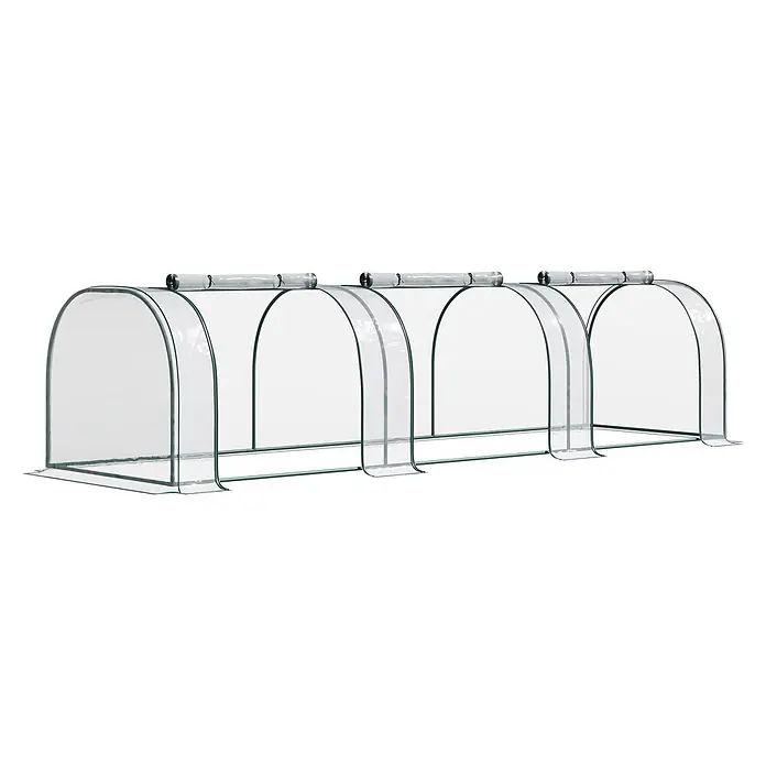 Outsunny Gewächshaus - 350 x 100 cm, Material Seitenwand: Kunststoff, 0,3 mm, Grün - Transparentes Mini-Gewächshaus mit grünem Bogenrahmen und aufrollbaren Lüftungsöffnungen.