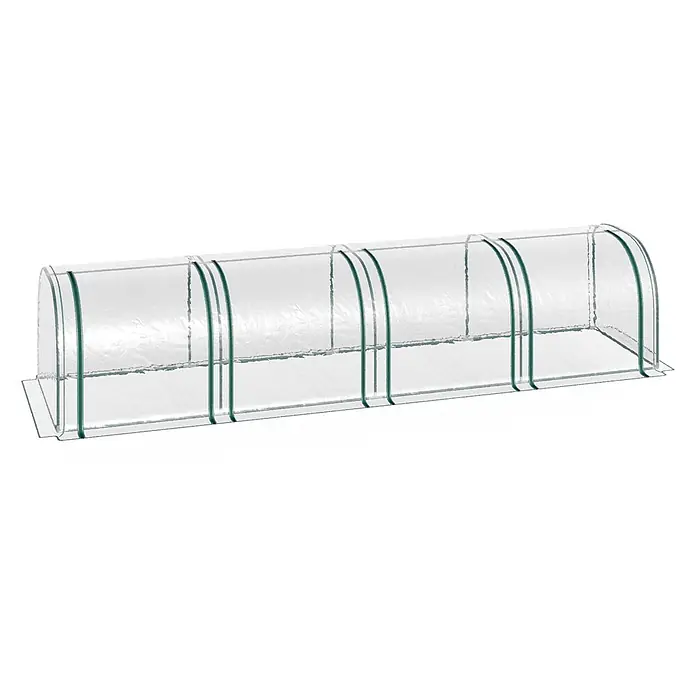 Outsunny Gewächshaus - 395 x 100 cm, Material Seitenwand: Kunststoff, 0,3 mm, Grün - Transparentes Folientunnelgewächshaus mit grünen Stützbügeln zum Schutz von Pflanzen.