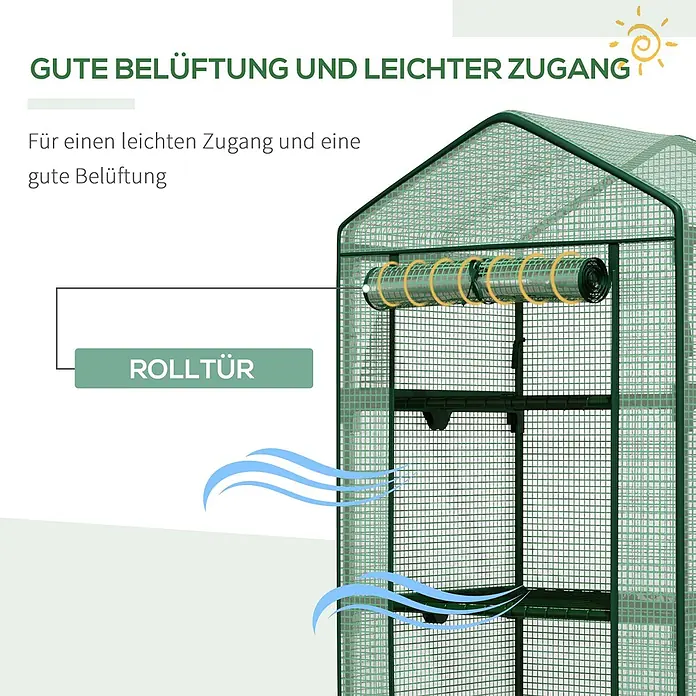 Furnicato Gewächshaus PE-Kunststoff - 49 x 69 cm, Material Seitenwand: Metall, 14 mm, Grün - Gewächshaus mit Rolltür für einfachen Zugang und Belüftung.