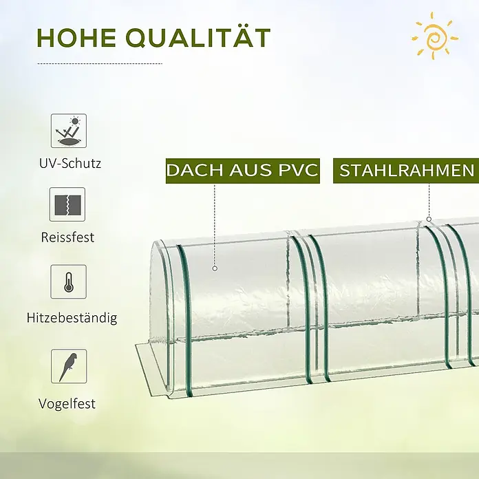 Furnicato Gewächshaus - 100 x 295 cm, Material Seitenwand: Stahl, 14 mm, Grün - Hochwertiges, transparentes PVC-Tunnelgewächshaus mit robustem grünem Stahlrahmen.