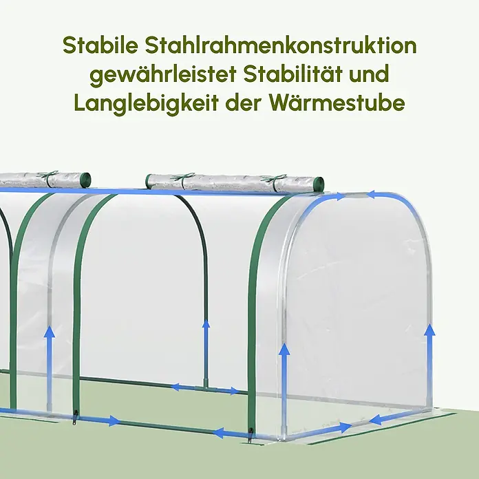 Furnicato Gewächshaus - 100 x 295 cm, Material Seitenwand: Stahl, 14 mm, Grün - Stabile Tunnel-Wärmestube mit Stahlrahmen und transparenter Abdeckung für Langlebigkeit.