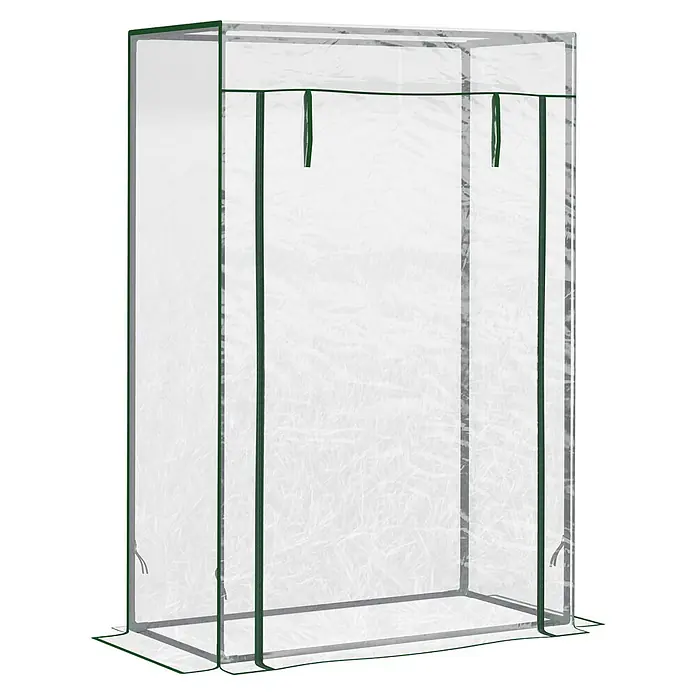Outsunny Gewächshaus - 100 x 50 cm, Material Seitenwand: Kunststoff, 0,1 mm, Grün - Tragbares Gewächshaus mit transparenter Plastikabdeckung, grüner Umrandung und sichtbarem Metallrahmen.