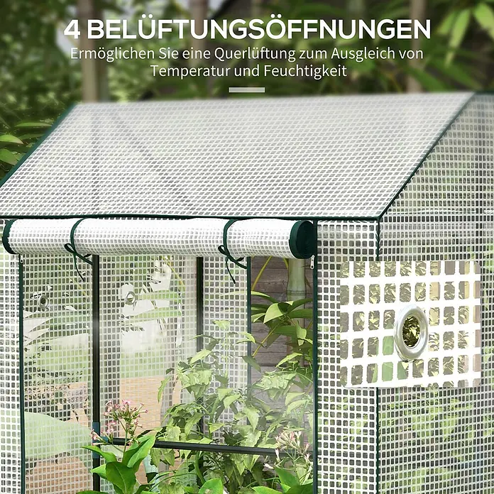 Outsunny Gewächshaus - 100 x 80 cm, Material Seitenwand: Kunststoff, 0,3 mm, Schwarz - Weißes Gittergewächshaus mit hochgerollter Front, zur Belüftung für Temperatur- und Feuchtigkeitsregulierung.