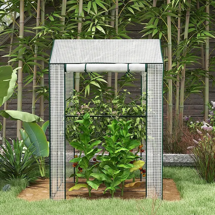Outsunny Gewächshaus - 100 x 80 cm, Material Seitenwand: Kunststoff, 0,3 mm, Schwarz - Kompaktes Gewächshaus mit weißer Gitterabdeckung und grünem Rahmen, zur Pflanzenzucht im Freien.