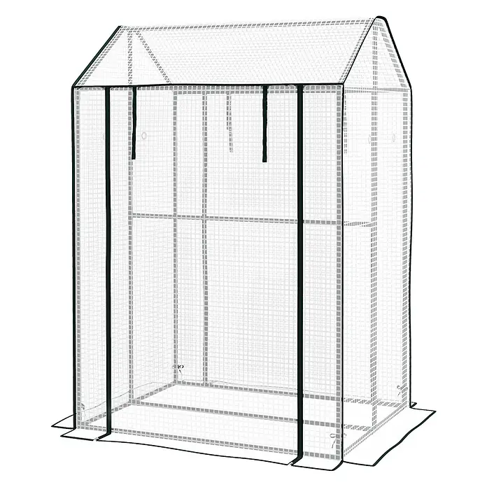 Furnicato Gewächshaus - Außenmaß inkl. Dachüberstand (B x T): 80 x 100 cm, Material Seitenwand: Stahl, 14 mm, weiß - Transparente Gewächshausabdeckung mit dunkelgrünem Rand und Gittermuster, zum Schutz von Gartenpflanzen.