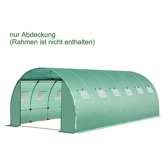 Furnicato Gewächshaus - Außenmaß inkl. Dachüberstand (B x T): 300 x 600 cm, Material Seitenwand: Kunststoff, 14 mm, silber - Grüne Gewächshausabdeckung für Tunnelgewächshaus mit aufrollbaren Fenstern. Rahmen nicht enthalten.