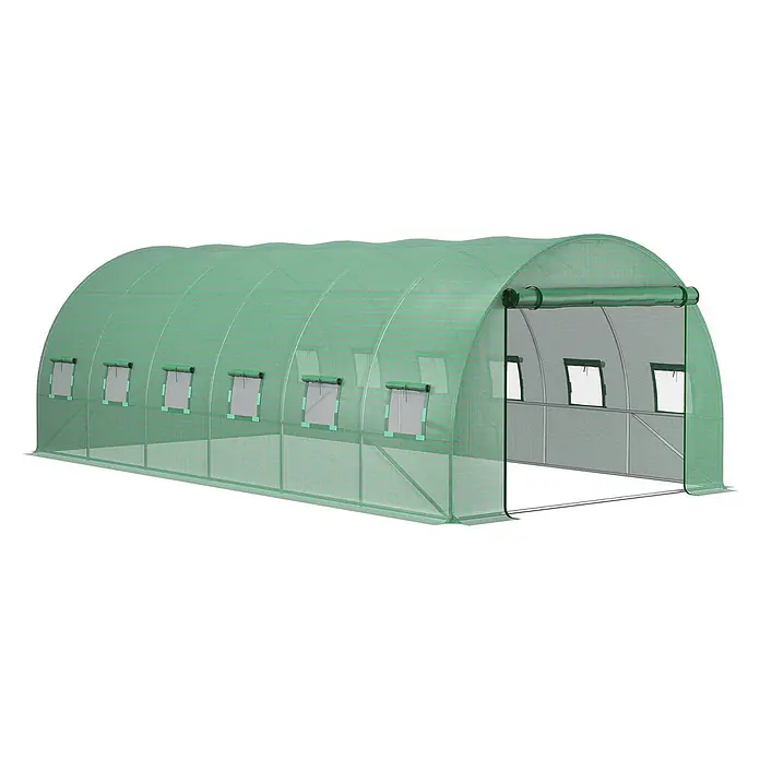 Furnicato Gewächshaus - Außenmaß inkl. Dachüberstand (B x T): 300 x 600 cm, Material Seitenwand: Kunststoff, 14 mm, silber - Grüner Netz-Gewächshaustunnel mit aufrollbaren Fenstern und Eingang, ideal für den Gartenbau.