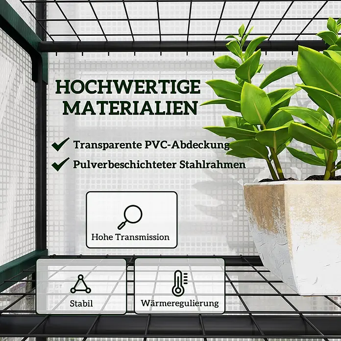 Furnicato Gewächshaus - Außenmaß inkl. Dachüberstand (B x T): 49 x 69 cm, Material Seitenwand: Kunststoff, 14 mm, weiß - Treibhausregal mit transparenter PVC-Abdeckung und pulverbeschichtetem Stahlrahmen, stabil mit hoher Transmission und Wärmeregulierung.