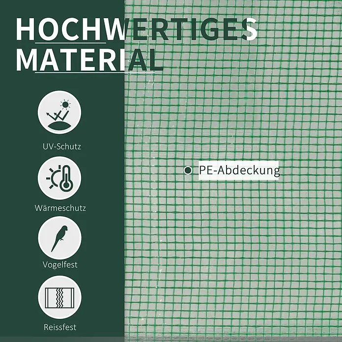 Outsunny Gewächshaus - 100 x 200 cm, Material Seitenwand: Kunststoff, 0,3 mm, Grün - Grünes PE-Gittergewebe mit Karomuster, UV-, Wärme-, Vogel- und Reißschutz bietend.
