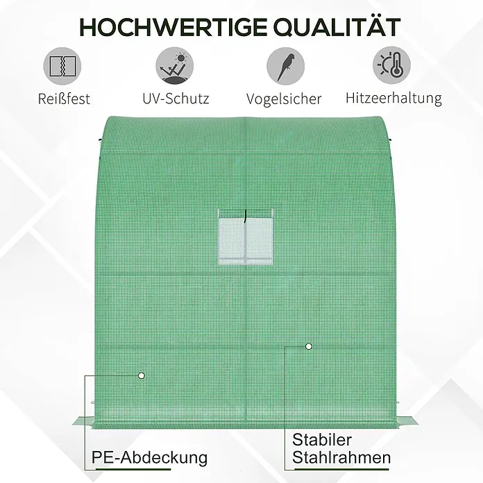 Outsunny Gewächshaus - 200 x 100 cm, Material Seitenwand: Kunststoff, 0,3 mm, Grün - Grünes Gewächshaus mit PE-Abdeckung und stabilem Stahlrahmen, reißfest, UV-Schutz, vogelsicher und hitzeerhaltend.
