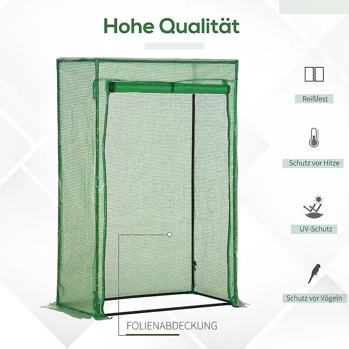 Outsunny Gewächshaus - 100 x 50 cm, Material Seitenwand: Kunststoff, 0,3 mm, Grün - Grünes begehbares Gewächshaus mit transparenter Netzfolienabdeckung und dunklem Rahmen.