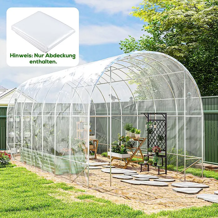 Furnicato Gewächshaus - 800 x 800 cm, Material Seitenwand: Kunststoff, 14 mm, silber - Großes Gewächshaus mit transparenter Abdeckung auf Metallgestell im Garten. Hinweis: Nur die Abdeckung ist enthalten.