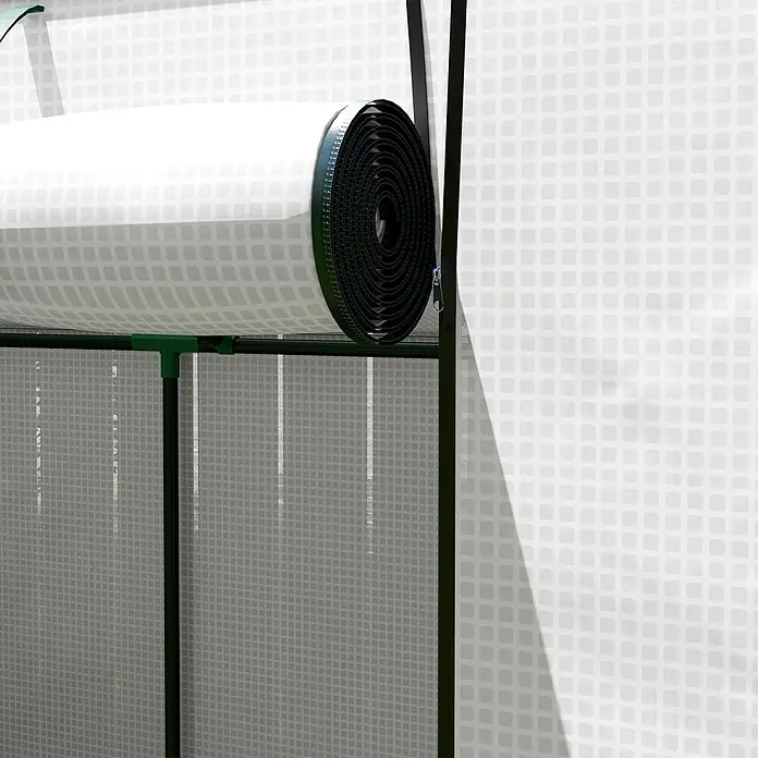 Outsunny Gewächshaus - 200 x 76 cm, Material Seitenwand: Kunststoff, 0,3 mm, Dunkelgrün - Gerollte transparente Gewächshausabdeckung mit Gittermuster, schwarzem Reißverschluss und grünem/schwarzem Rahmen.