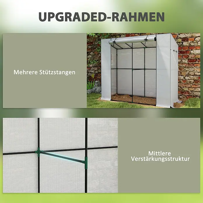 Outsunny Gewächshaus - 200 x 76 cm, Material Seitenwand: Kunststoff, 0,3 mm, Dunkelgrün - Kleines Gewächshaus mit verbessertem Rahmen, mehreren Stützstangen und mittlerer Verstärkungsstruktur.