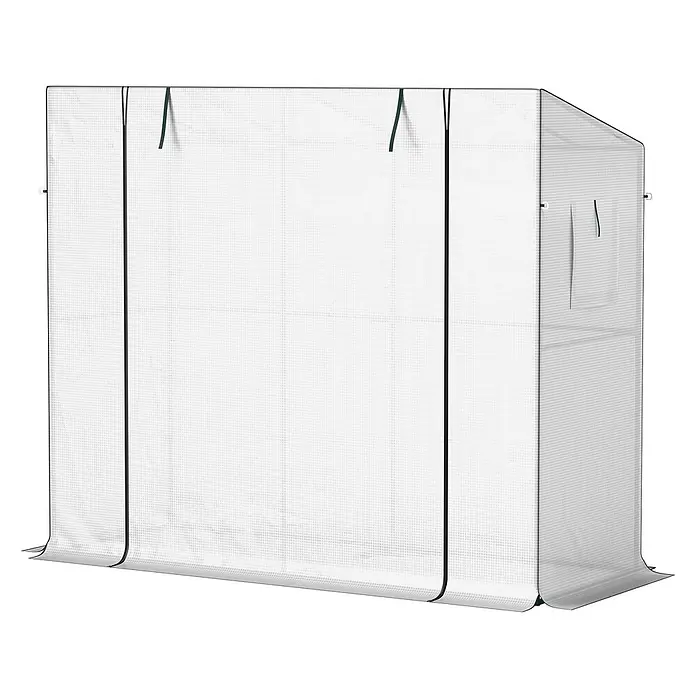 Furnicato Gewächshaus - Außenmaß inkl. Dachüberstand (B x T): 76 x 200 cm, Material Seitenwand: Kunststoff, 14 mm, weiß - Durchsichtige, gitterverstärkte Abdeckung für Gewächshaus, mit dunklem Rand und Bändern.