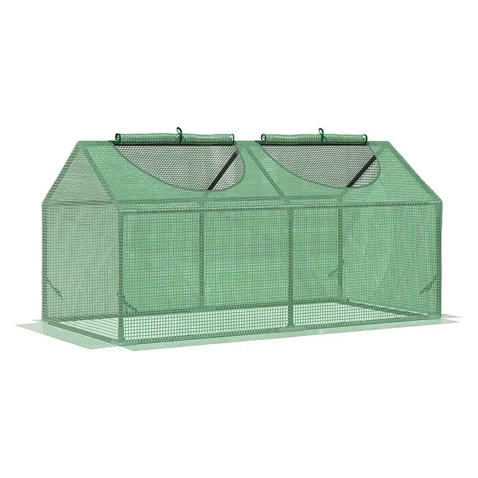 Furnicato Gewächshaus - 60 x 120 cm, Material Seitenwand: Stahl, 14 mm, Grün - Grünes begehbares Gewächshaus mit Netzabdeckung und zwei aufrollbaren Fenstern.
