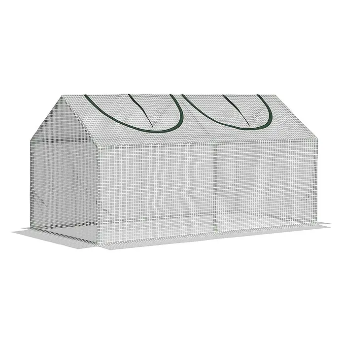Outsunny Gewächshaus - 120 x 60 cm, Material Seitenwand: Kunststoff, 0,1 mm, Schwarz - Weißes, gitterverstärktes Gewächshaus mit A-Dach und zwei grünen Reißverschlussöffnungen.