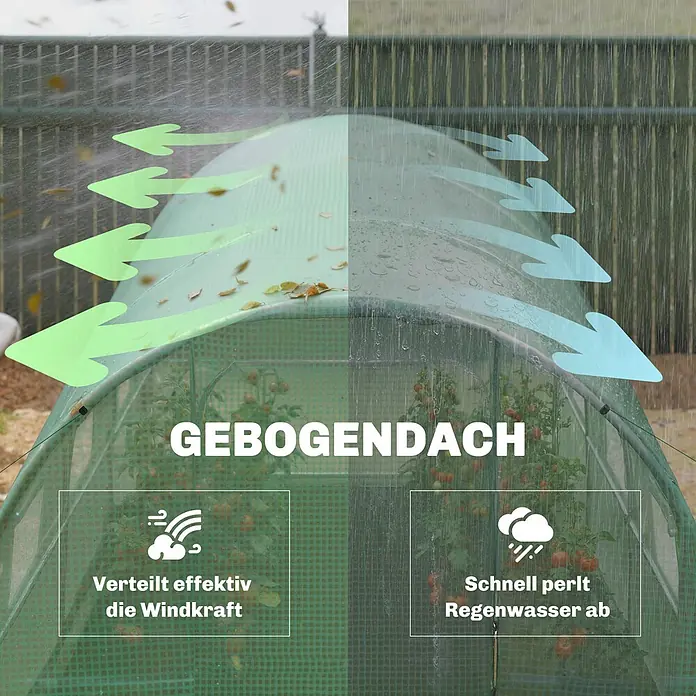 Outsunny Gewächshaus - 200 x 300 cm, Material Seitenwand: Kunststoff, 0,3 mm, Grün - Grünes Bogendach-Gewächshaus, das Wind effektiv verteilt und Regenwasser schnell abperlen lässt.
