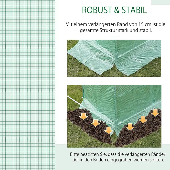 Furnicato Gewächshaus - Außenmaß inkl. Dachüberstand (B x T): 200 x 300 cm, Material Seitenwand: Kunststoff, 14 mm, silber - Grüne Gewächshausabdeckung mit 15 cm verlängertem Rand, der zur Stabilität im Boden vergraben wird.