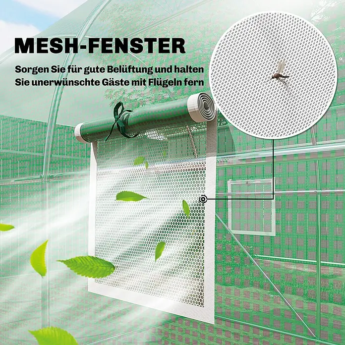 Outsunny Gewächshaus - 200 x 300 cm, Material Seitenwand: Kunststoff, 0,3 mm, Grün - Weißes Netzfenster für Gewächshäuser, sorgt für Belüftung und hält geflügelte Schädlinge fern.