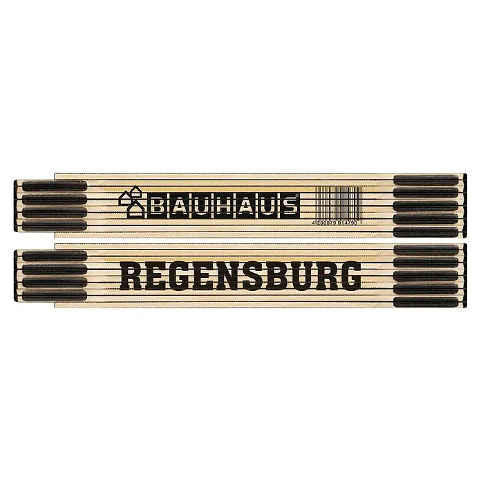 BAUHAUS Zollstock - Regensburg, 2 m - Zollstock mit dem Aufdruck "Bauhaus" und "Regensburg", ideal für präzise Messungen und Handwerksarbeiten.