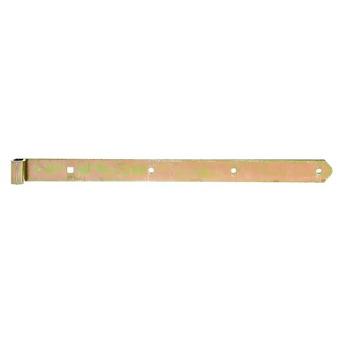 Stabilit Scharnier - L x B: 600 x 45 mm, Stärke: 5 mm, Verzinkt - Gelb verzinkter, gerader Ladenband zur Befestigung von Toren und Türen, ausgestattet mit Löchern für Schrauben und einem Vierkantloch.