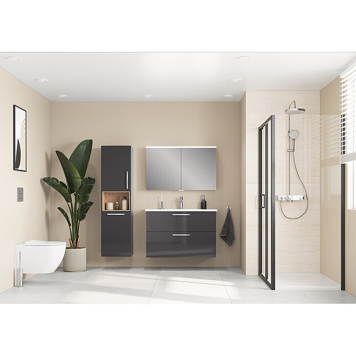 VitrA Bad-Hochschrank Root Flat (B x T x H: 42 x 36 x 155 cm, Anthrazit, DIN Anschlag: Rechts) | BAUHAUS