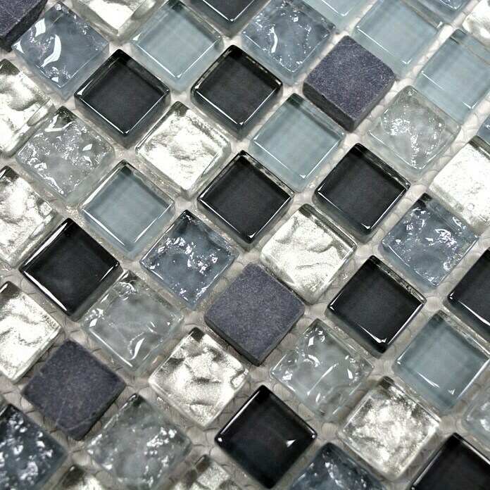 Mosaikfliese Quadrat Crystal Mix XCM M89030,5 x 32,2 cm, Grau/Silber, Glänzend Unknown