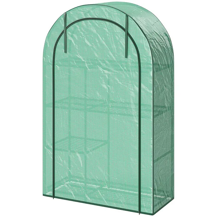 Furnicato Gewächshaus - 45 x 100 cm, Material Seitenwand: Kunststoff, 14 mm, grün - Grünes Minigewächshaus mit durchscheinender Abdeckung und internen Drahtregalen.